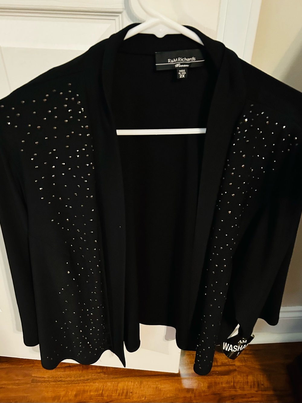 Ellen Tracy Black Open-Front Jacket with Rhinestone Accents